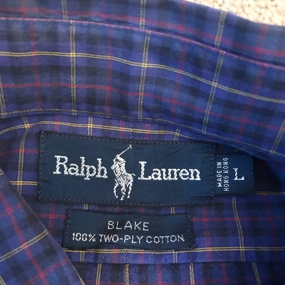 Ralph Lauren Blake Mens Long Sleeve Shirt Large Purple Blue Two Ply Cotton Pony - Picture 4 of 10